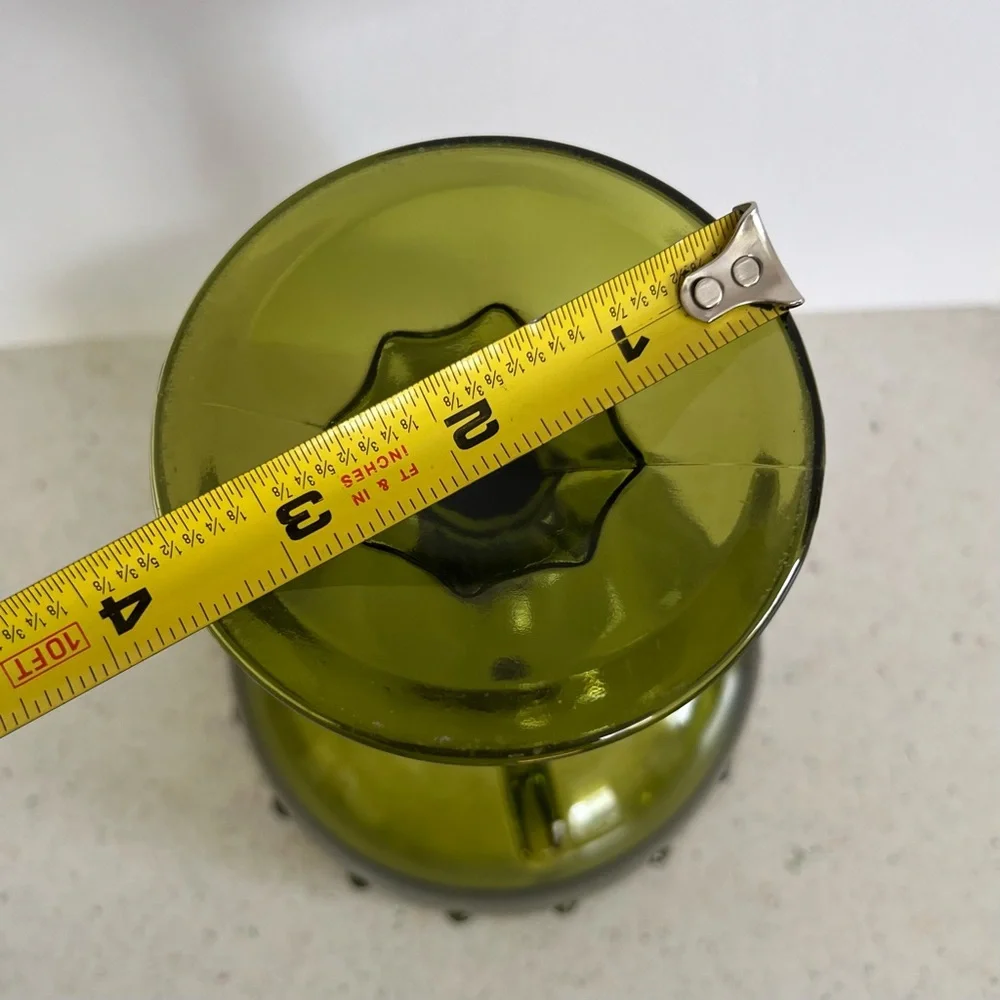 Vintage Pedestal Olive Green Indiana Glass Compote Candy Dish Bowl 7” X 5.5”